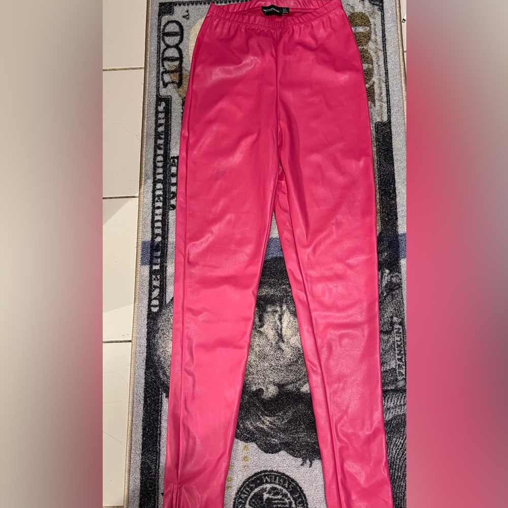 Pink leather leggings